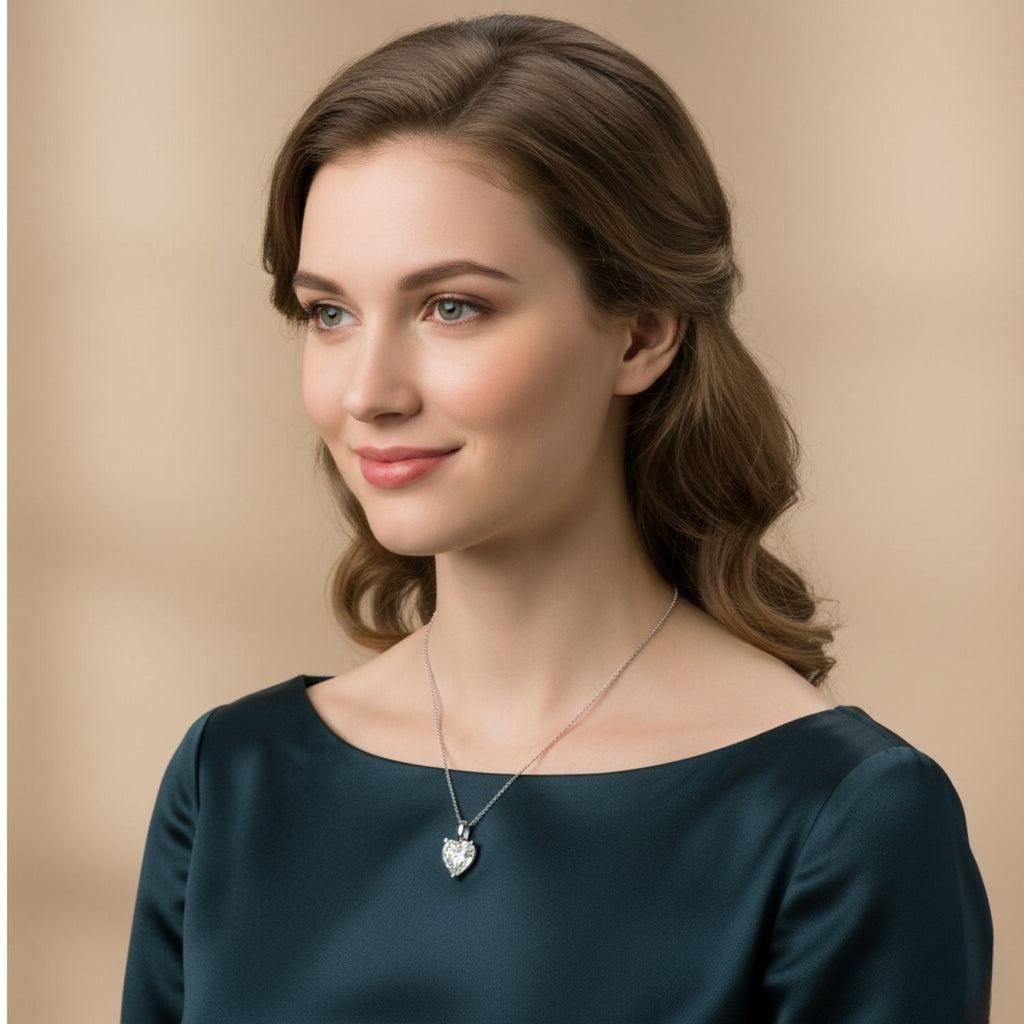 Heart-Shaped Solitaire Pendant Necklace 925 Sterling Silver