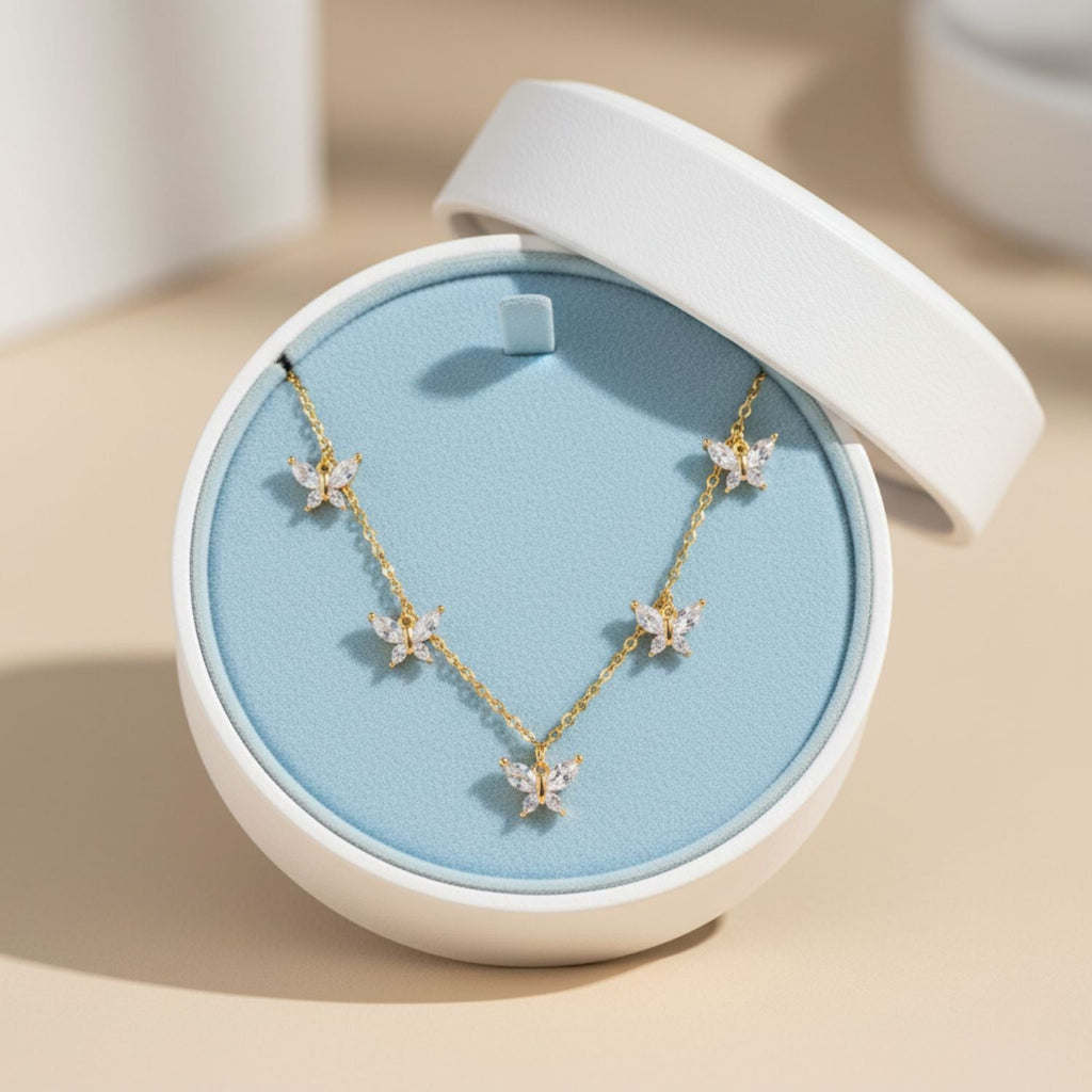 Butterfly Station Necklace 925 Sterling Silver Yellow Plated