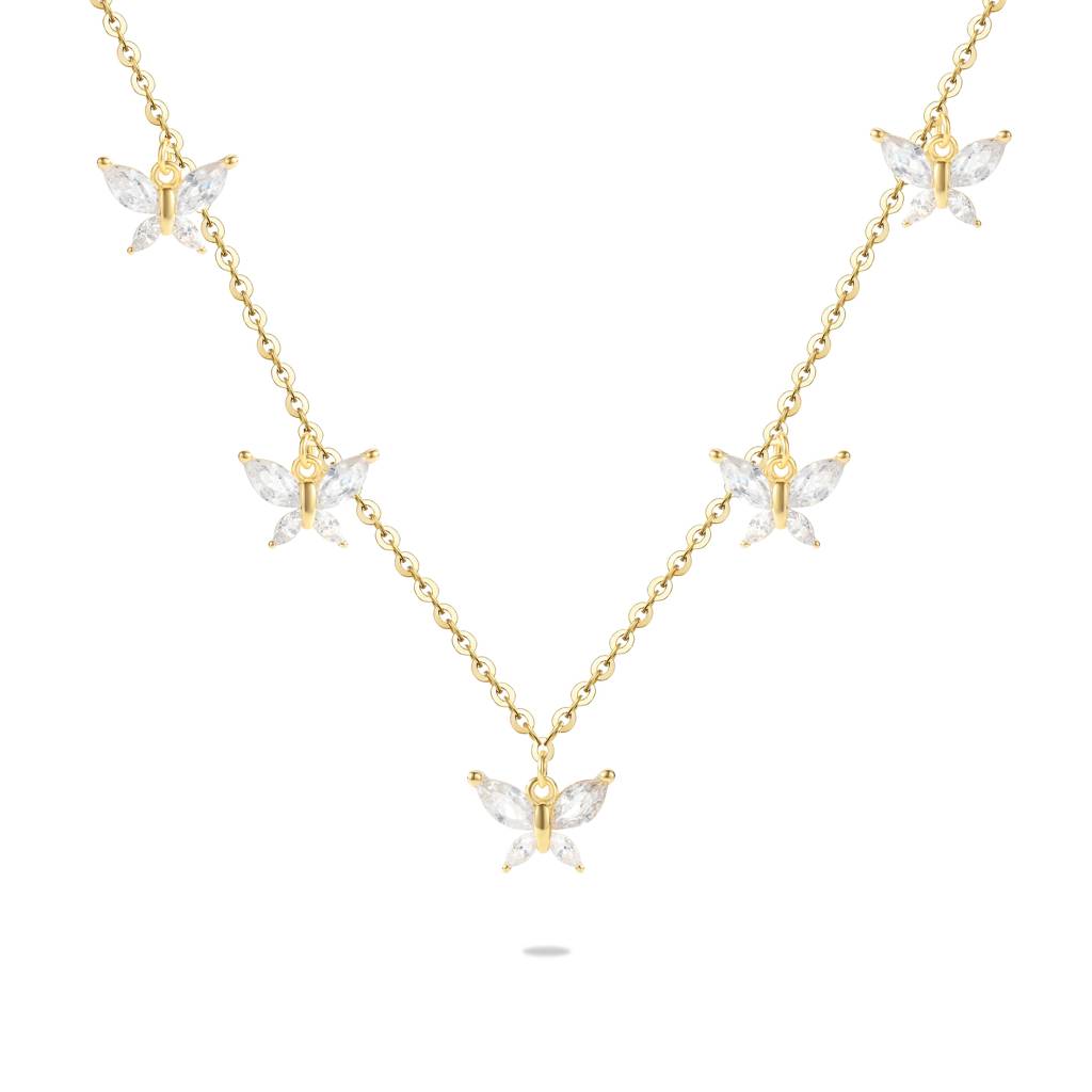 Butterfly Station Necklace 925 Sterling Silver Yellow Plated