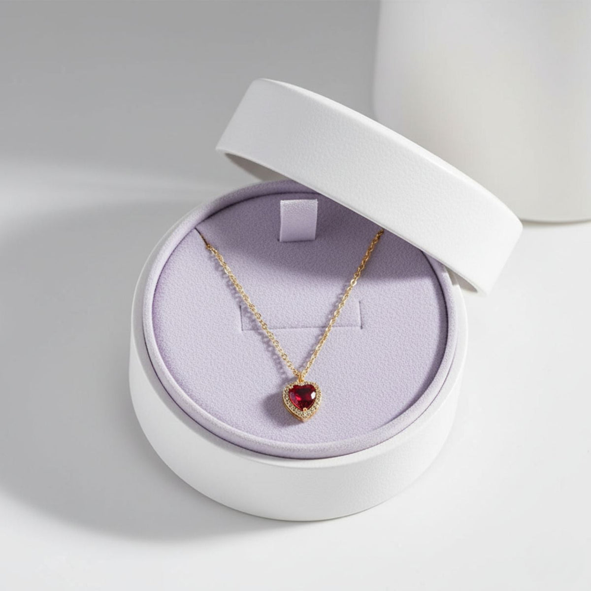 Ruby Red Heart Bezel Pendant Necklace – 925 Sterling Silver