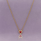 Heart-Shaped Ruby Red Pendant Necklace  925 Sterling Silver Yellow Plated