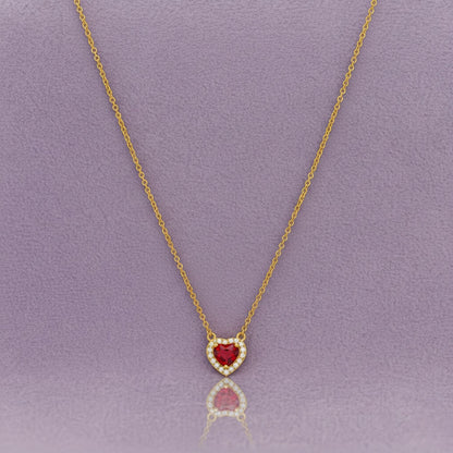 Ruby Red Heart Bezel Pendant Necklace – 925 Sterling Silver