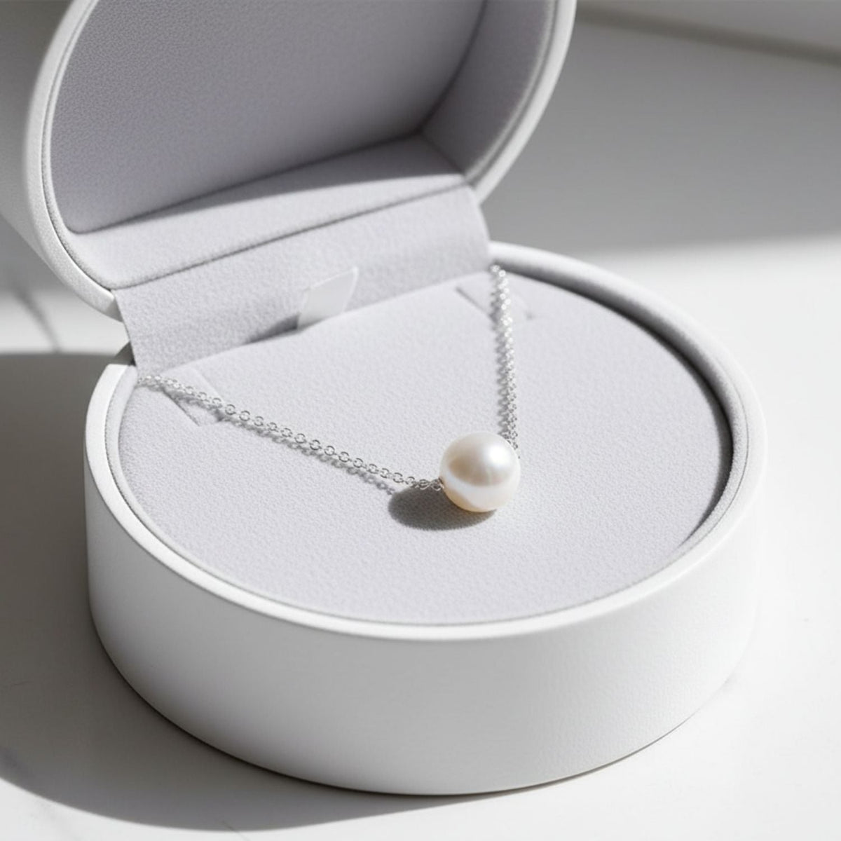 Single Pearl Minimalist Necklace – 925 Sterling Silver