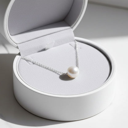 Single Pearl Minimalist Necklace – 925 Sterling Silver