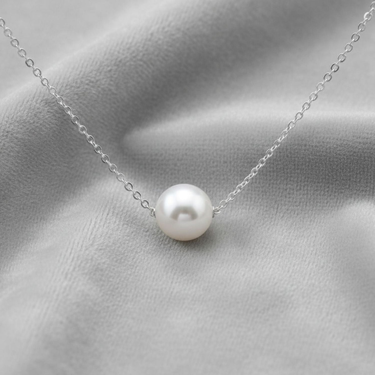 Single Pearl Minimalist Necklace – 925 Sterling Silver