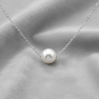 Single Pearl Minimalist Necklace – 925 Sterling Silver
