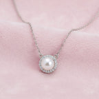 Dainty Pearl Halo Necklace in 925 Sterling Silver 925 Sterling Silver