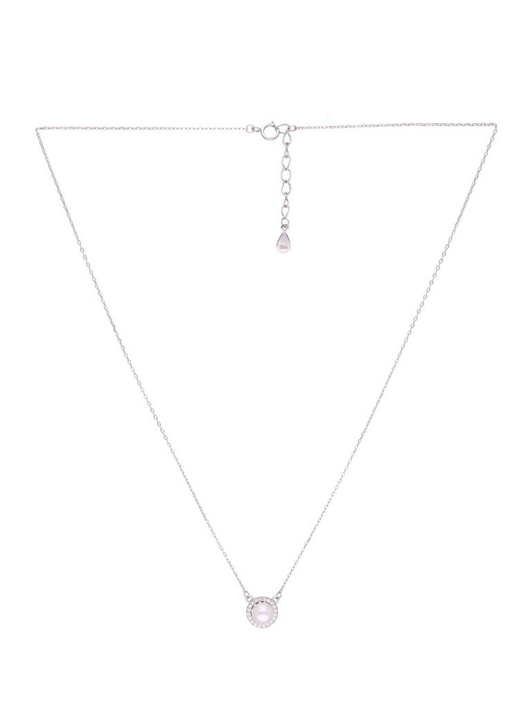 Dainty Pearl Halo Necklace in 925 Sterling Silver 925 Sterling Silver