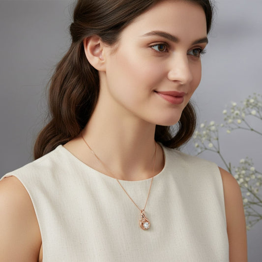 White CZ Solitaire Swirl Pendant Necklace – 925 Sterling Silver
