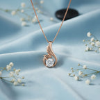 White CZ Solitaire Swirl Pendant Necklace 925 Sterling Silver Rose Plated