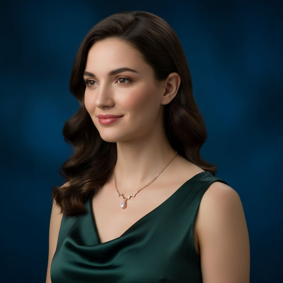 Leaf Vine Pear Drop Necklace – 925 Sterling Silver