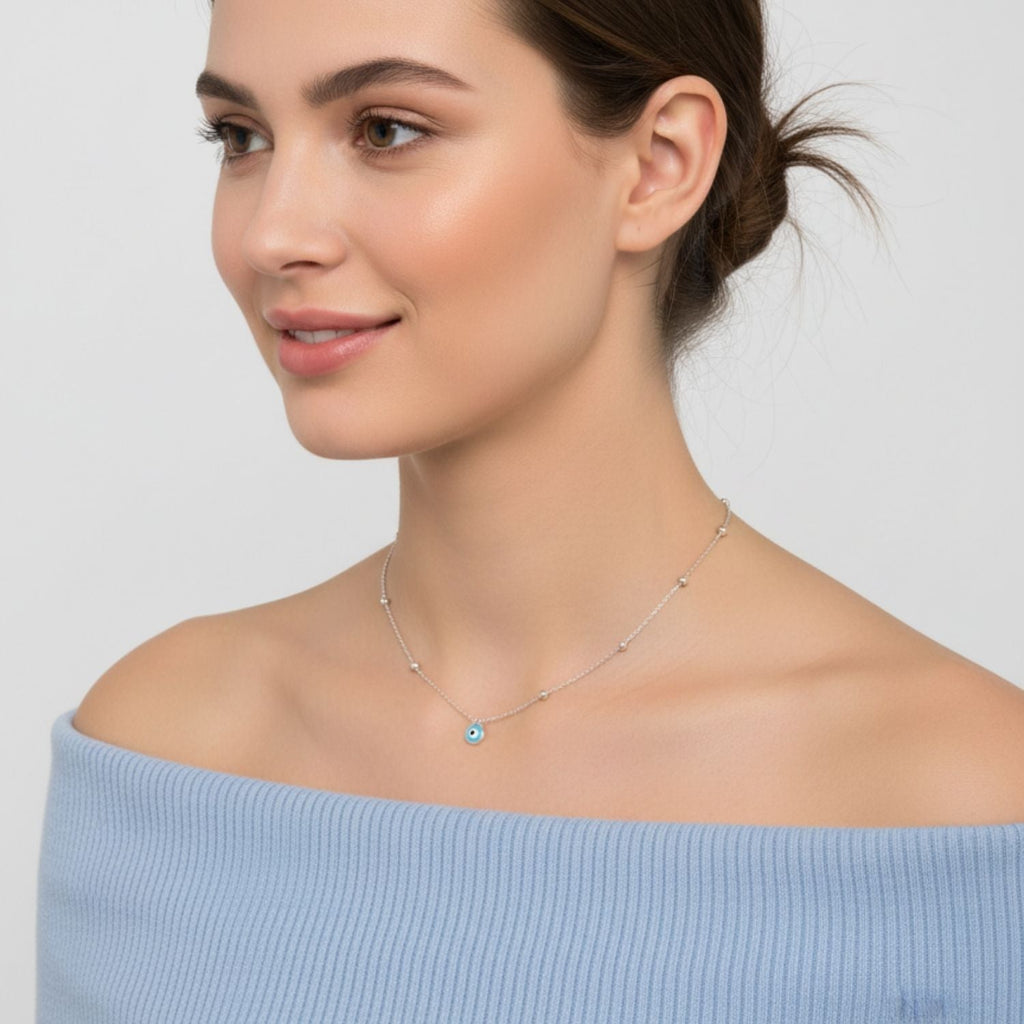 Evil Eye Station Necklace 925 Sterling Silver