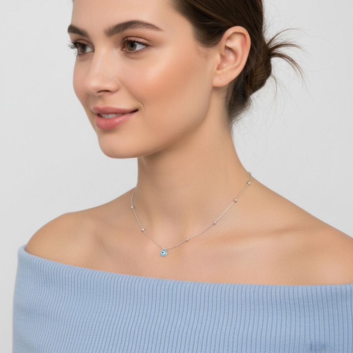 Evil Eye Station Necklace – 925 Sterling Silver