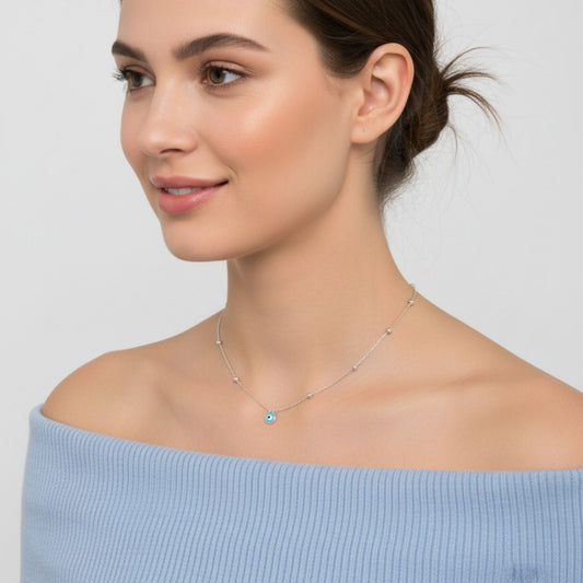 Evil Eye Station Necklace – 925 Sterling Silver