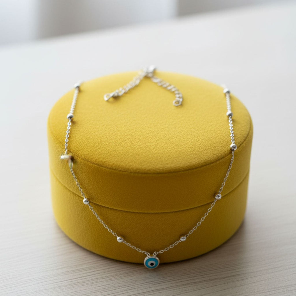 Evil Eye Station Necklace 925 Sterling Silver