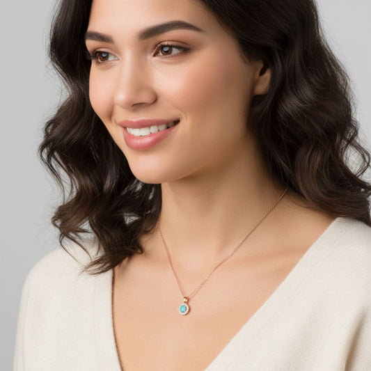 Larimar Halo Pendant Necklace – 925 Sterling Silver