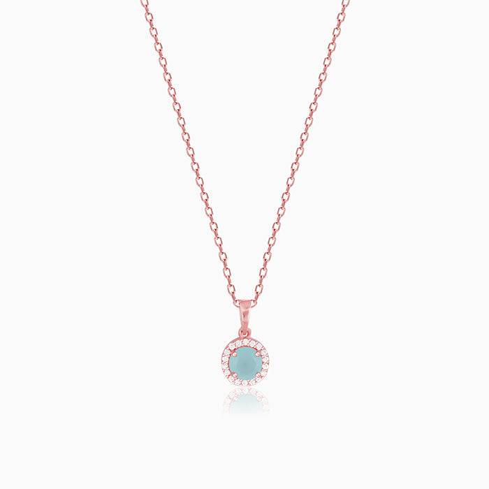 Larimar Halo Pendant Necklace 925 Sterling Silver Rose Plated