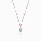 Larimar Halo Pendant Necklace 925 Sterling Silver Rose Plated