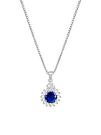 Sparkling Blue CZ Halo Pendant Necklace 925 Sterling Silver