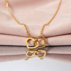 Interlocking Double Hearts Necklace 925 Sterling Silver Yellow Plated
