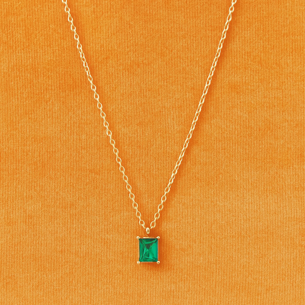 Emerald Green Princess-Cut Necklace 925 Sterling Silver Yellow Plated