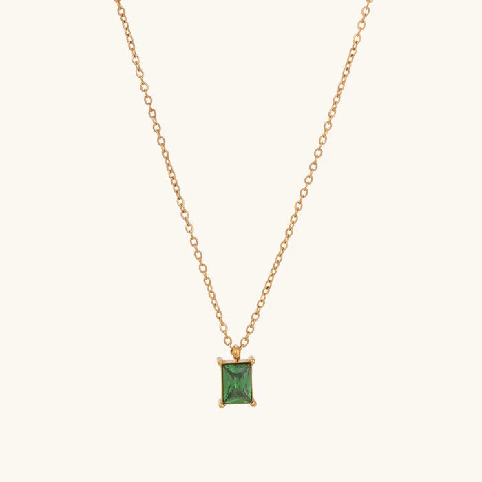 Emerald Green Princess-Cut Necklace 925 Sterling Silver Yellow Plated