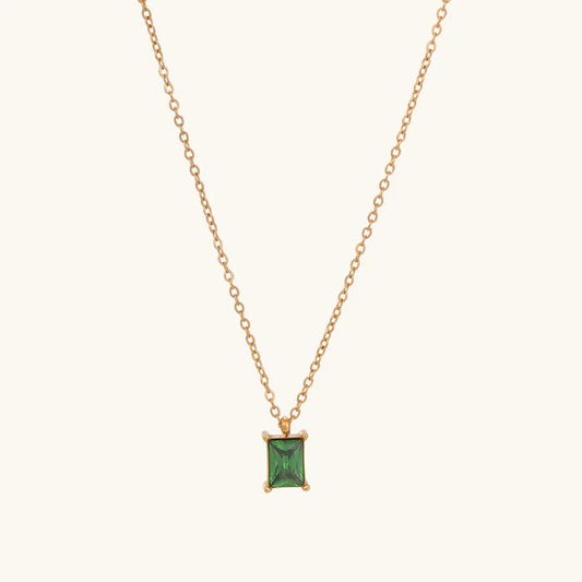 Green Princess-Cut Solitaire Necklace – 925 Sterling Silver