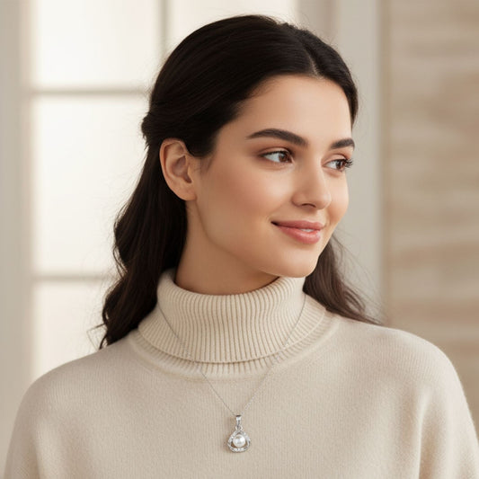 Pearl Halo Triangle Necklace – 925 Sterling Silver