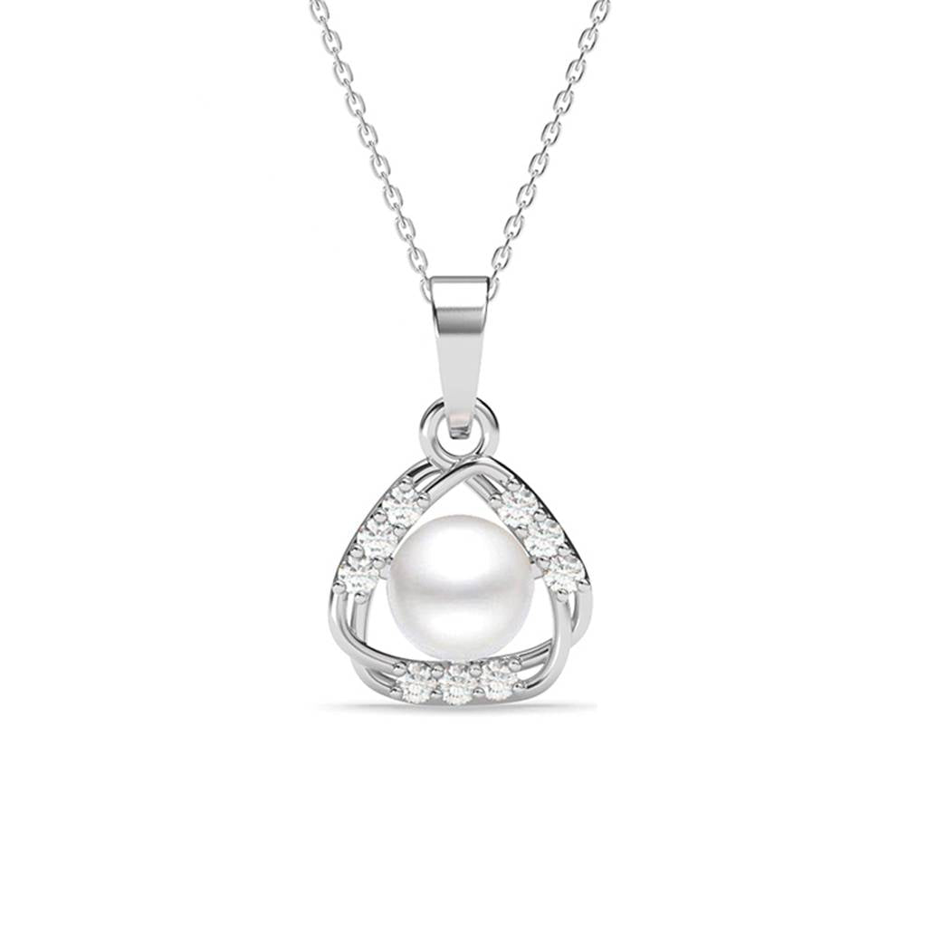 Elegant Pearl Halo Triangle Necklace 925 Sterling Silver