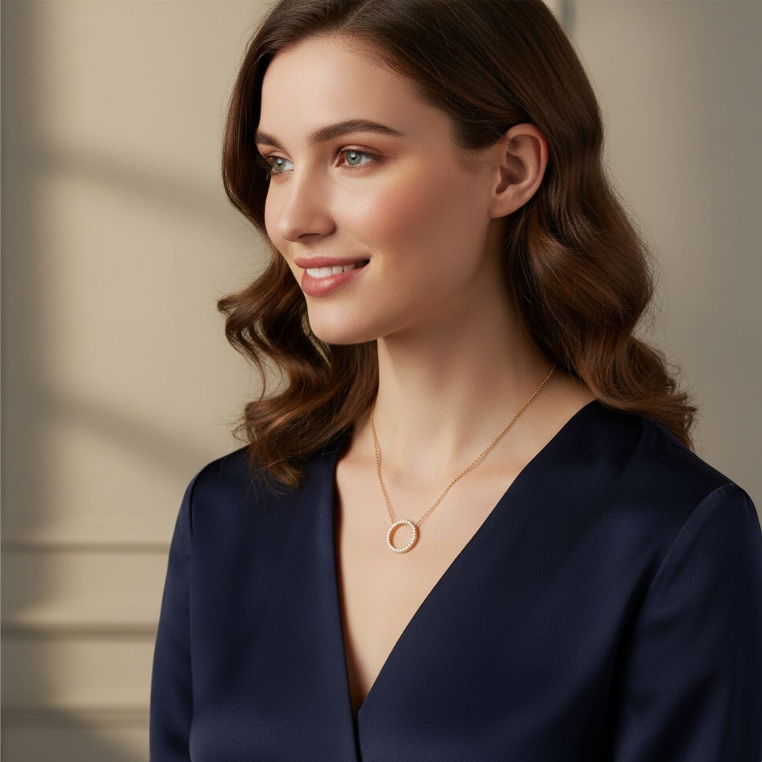 Open Circle CZ Necklace 925 Sterling Silver Yellow Gold Plated