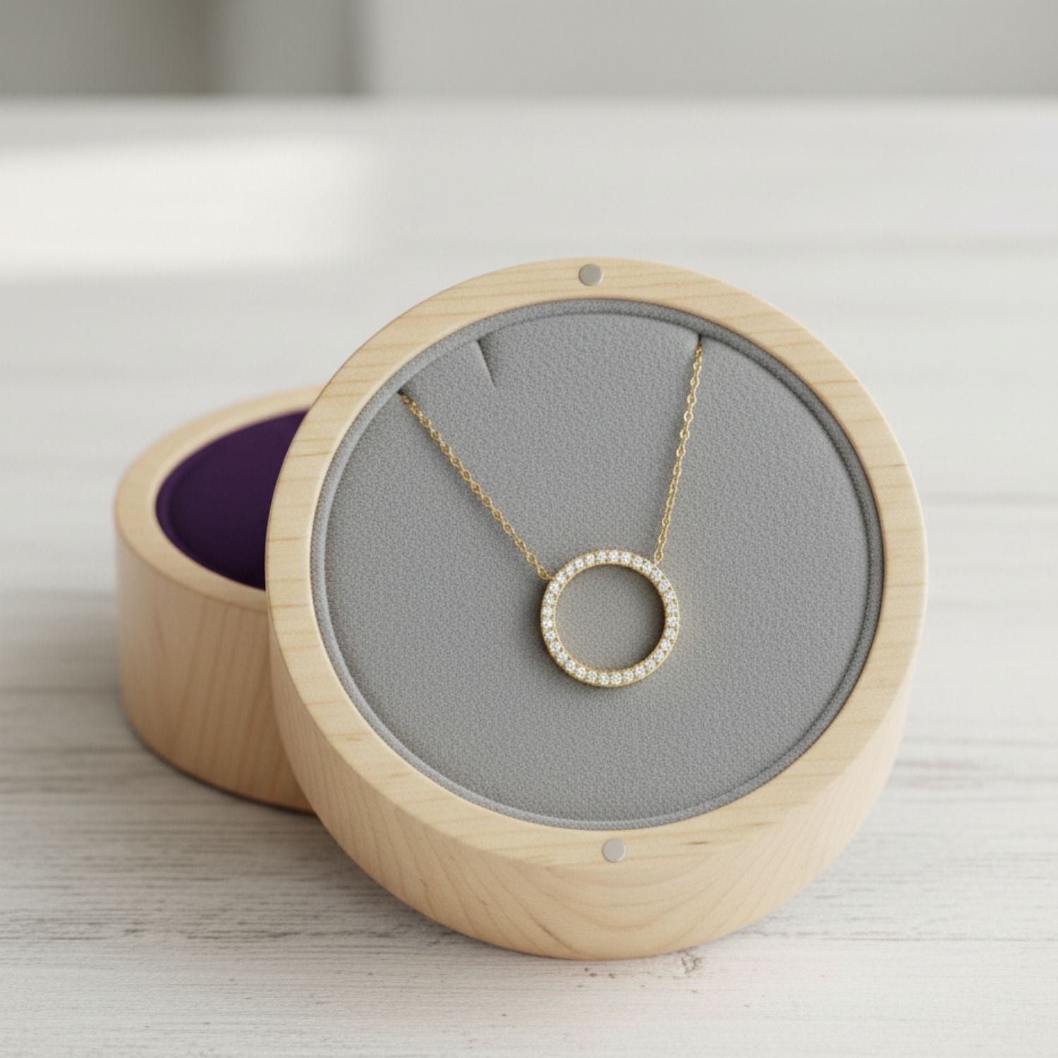 Open Circle CZ Necklace 925 Sterling Silver Yellow Gold Plated