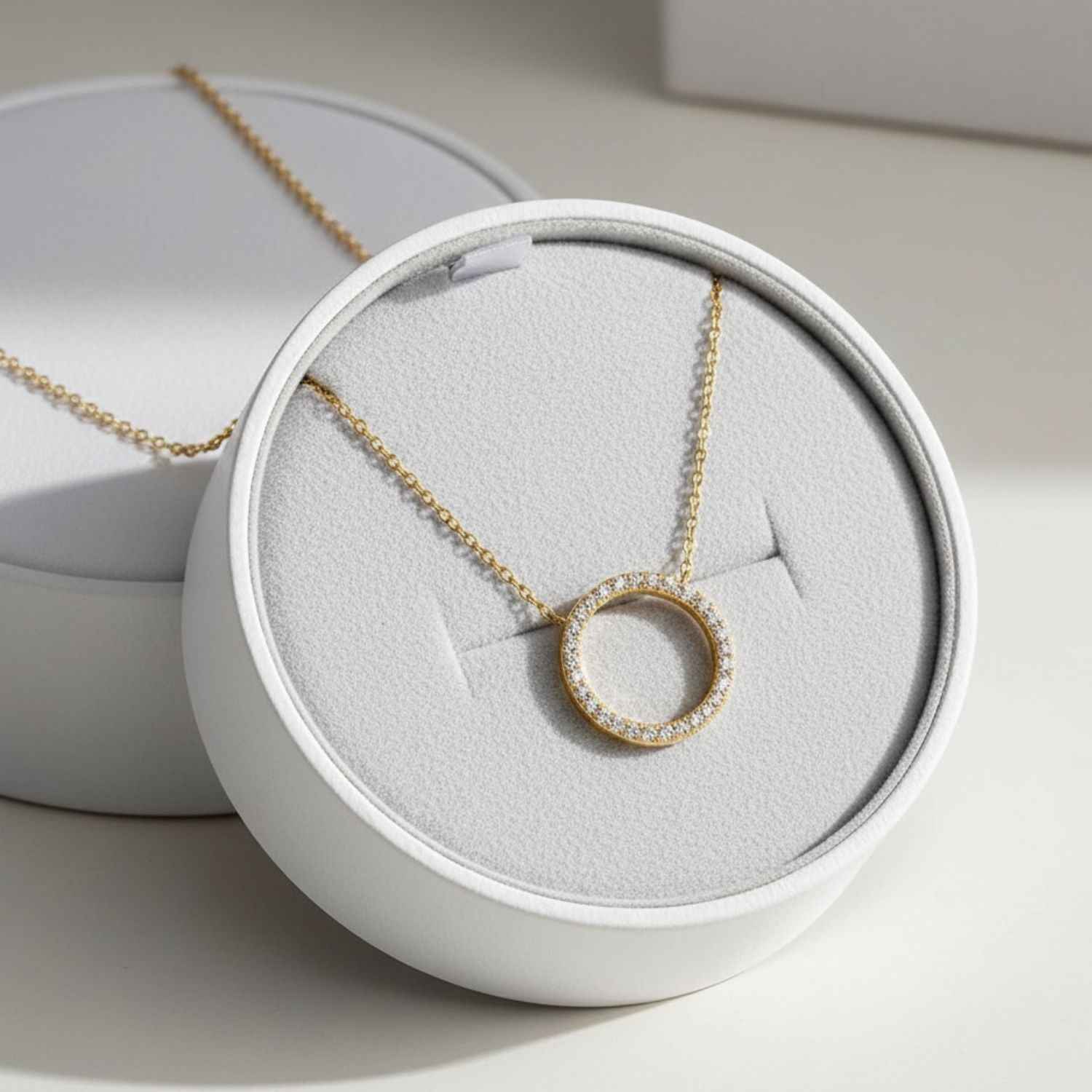 Open Circle CZ Necklace 925 Sterling Silver Yellow Gold Plated