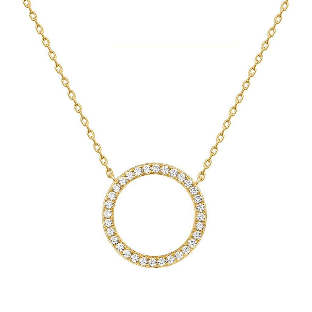 Open Circle CZ Necklace 925 Sterling Silver Yellow Gold Plated