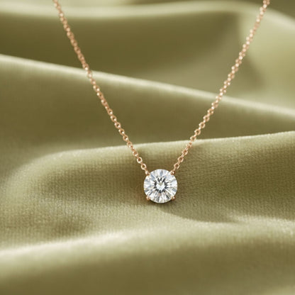 Classic Solitaire CZ Necklace – 925 Sterling Silver