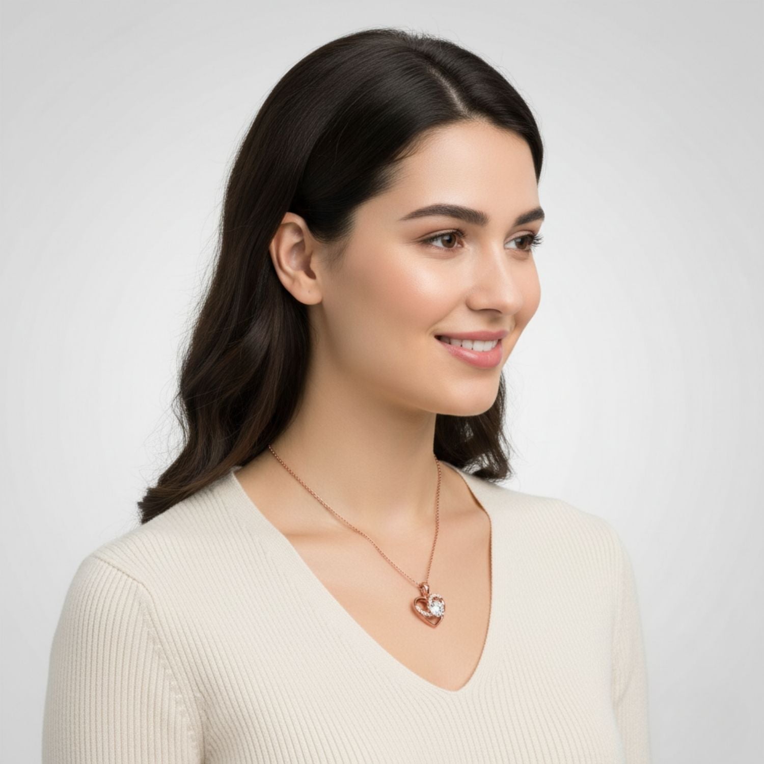 Heart CZ Pendant Necklace 925 Sterling Silver Rose Gold Plated