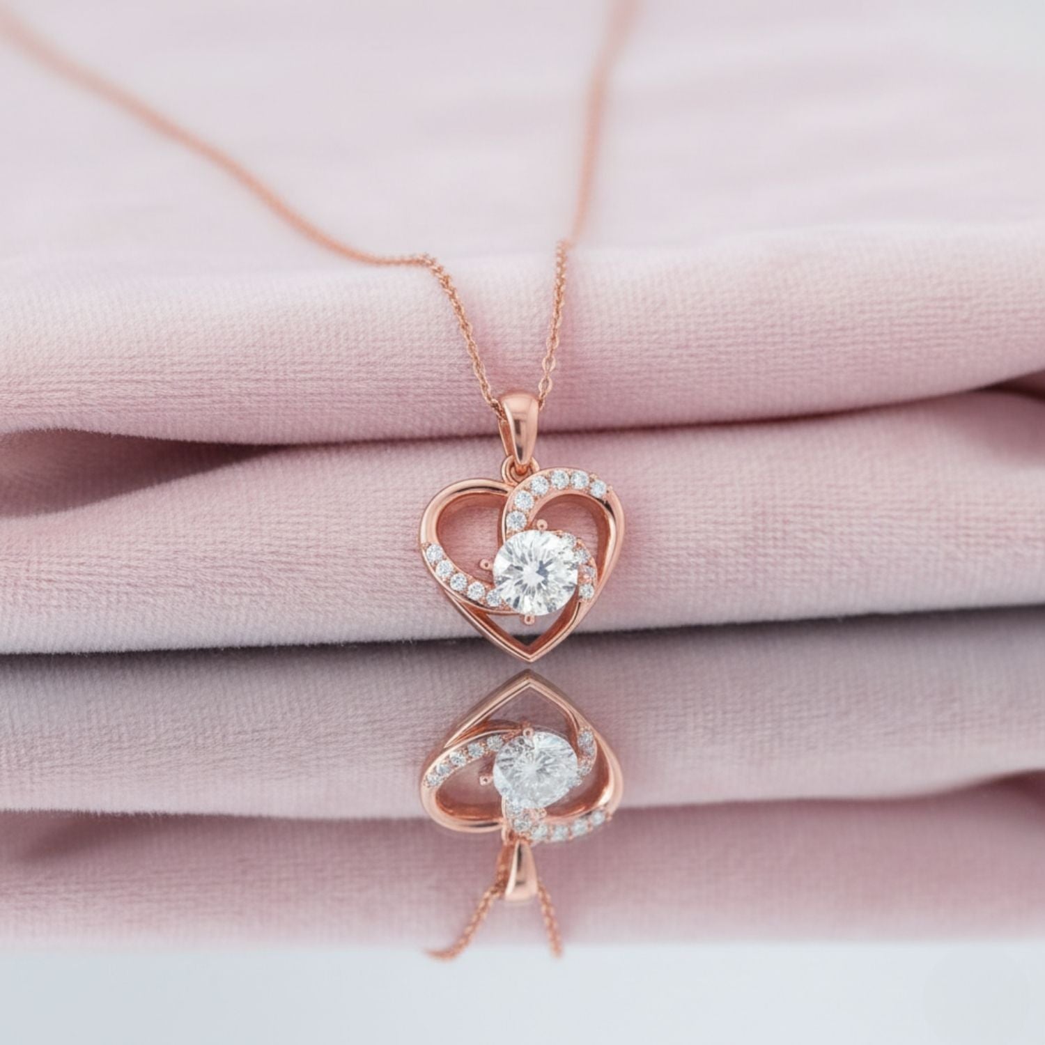 Heart CZ Pendant Necklace 925 Sterling Silver Rose Gold Plated