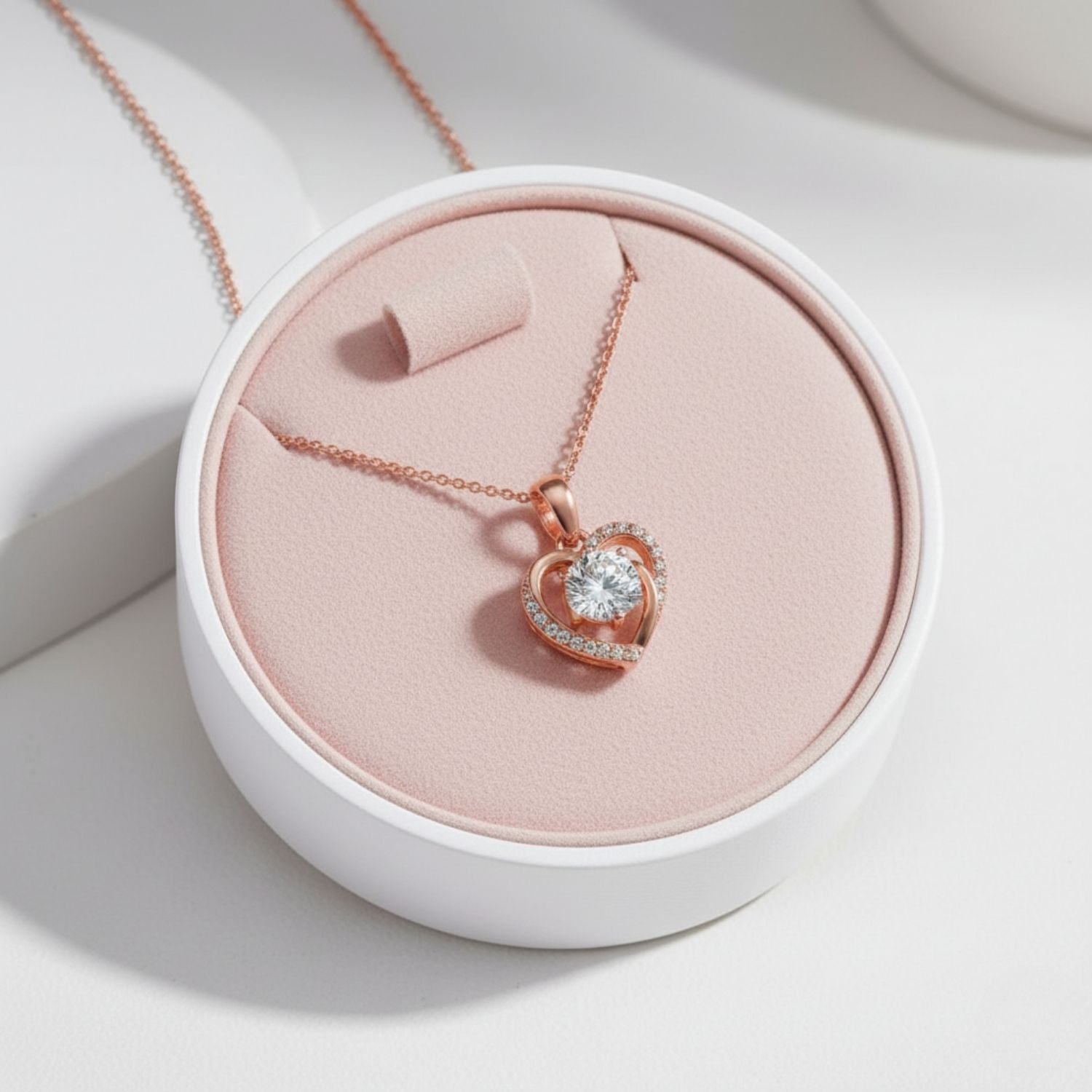 Heart CZ Pendant Necklace 925 Sterling Silver Rose Gold Plated