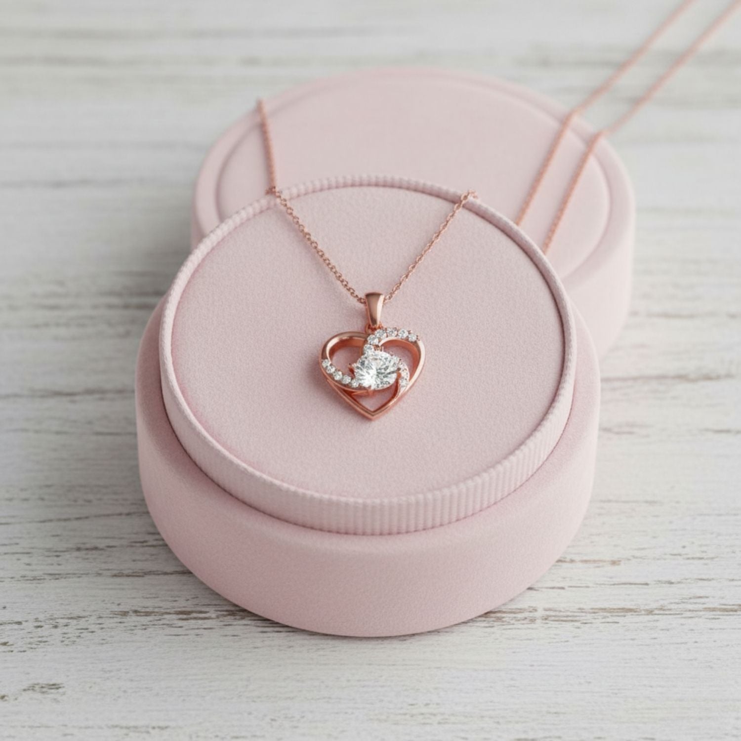 Heart CZ Pendant Necklace 925 Sterling Silver Rose Gold Plated