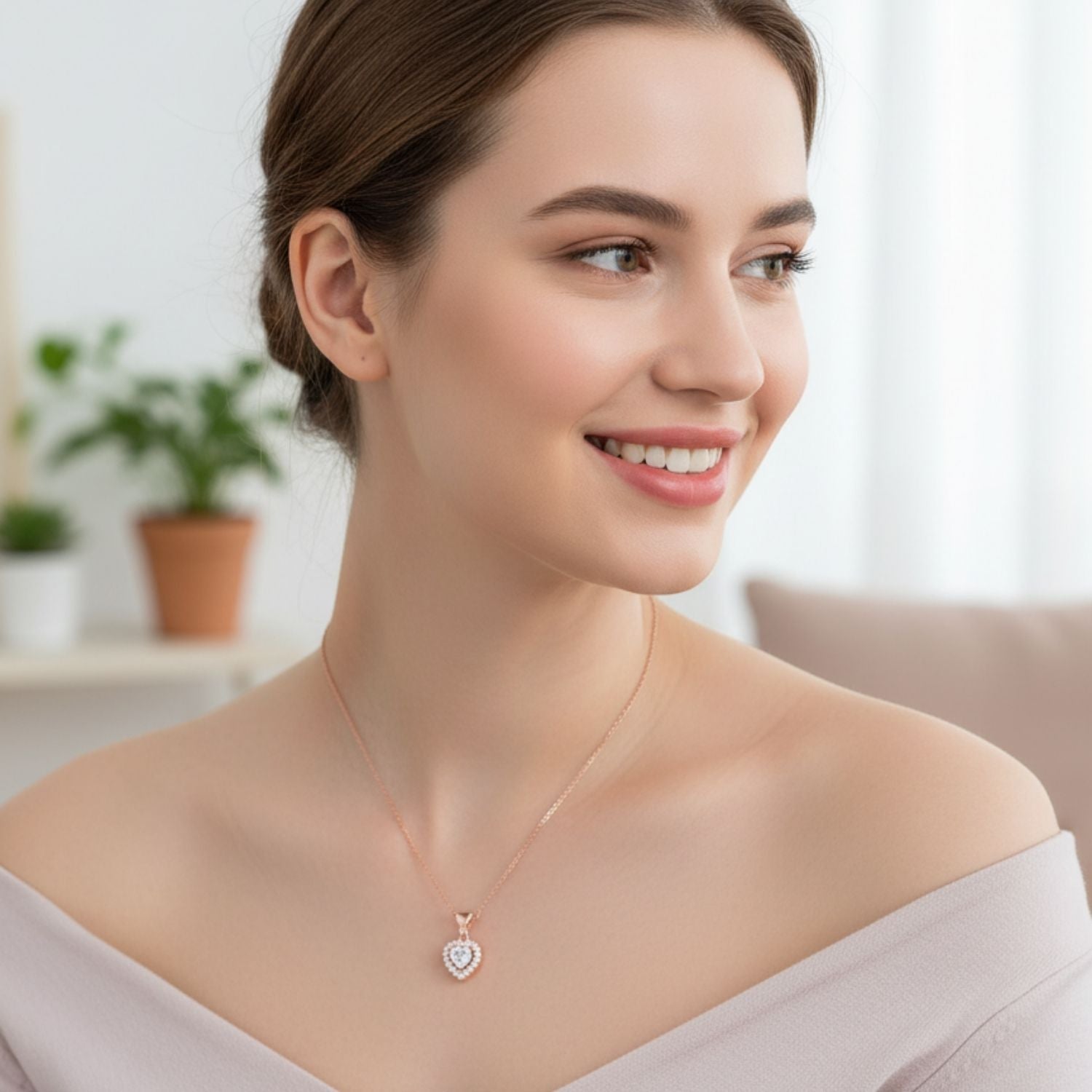 Halo CZ Love Heart Necklace 925 Sterling Silver Rose Gold Plated