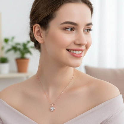 Halo CZ Heart Pendant Necklace – 925 Sterling Silver