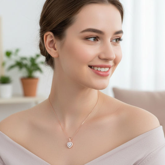 Halo CZ Heart Pendant Necklace – 925 Sterling Silver