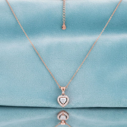 Halo CZ Heart Pendant Necklace – 925 Sterling Silver
