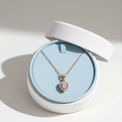 Halo CZ Heart Pendant Necklace – 925 Sterling Silver