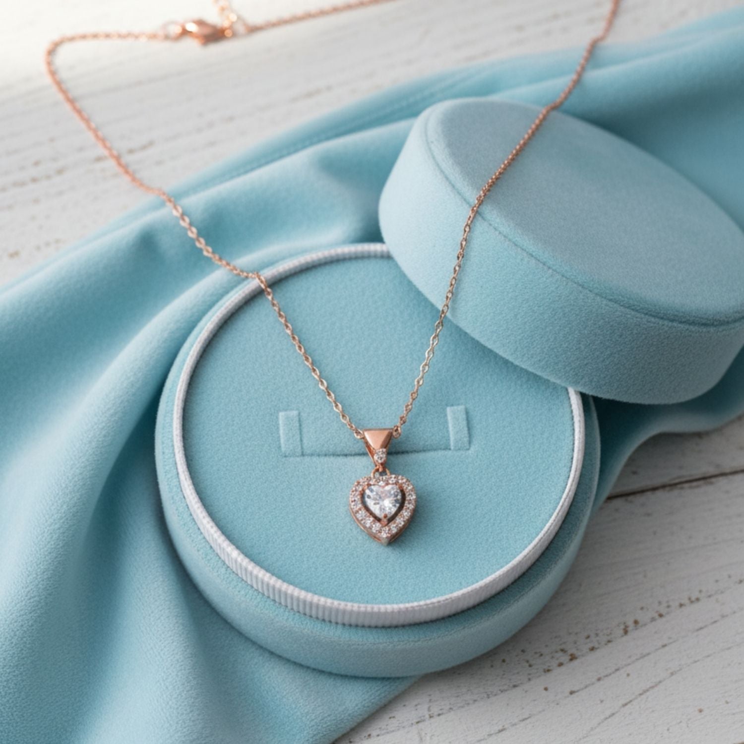 Halo CZ Love Heart Necklace 925 Sterling Silver Rose Gold Plated