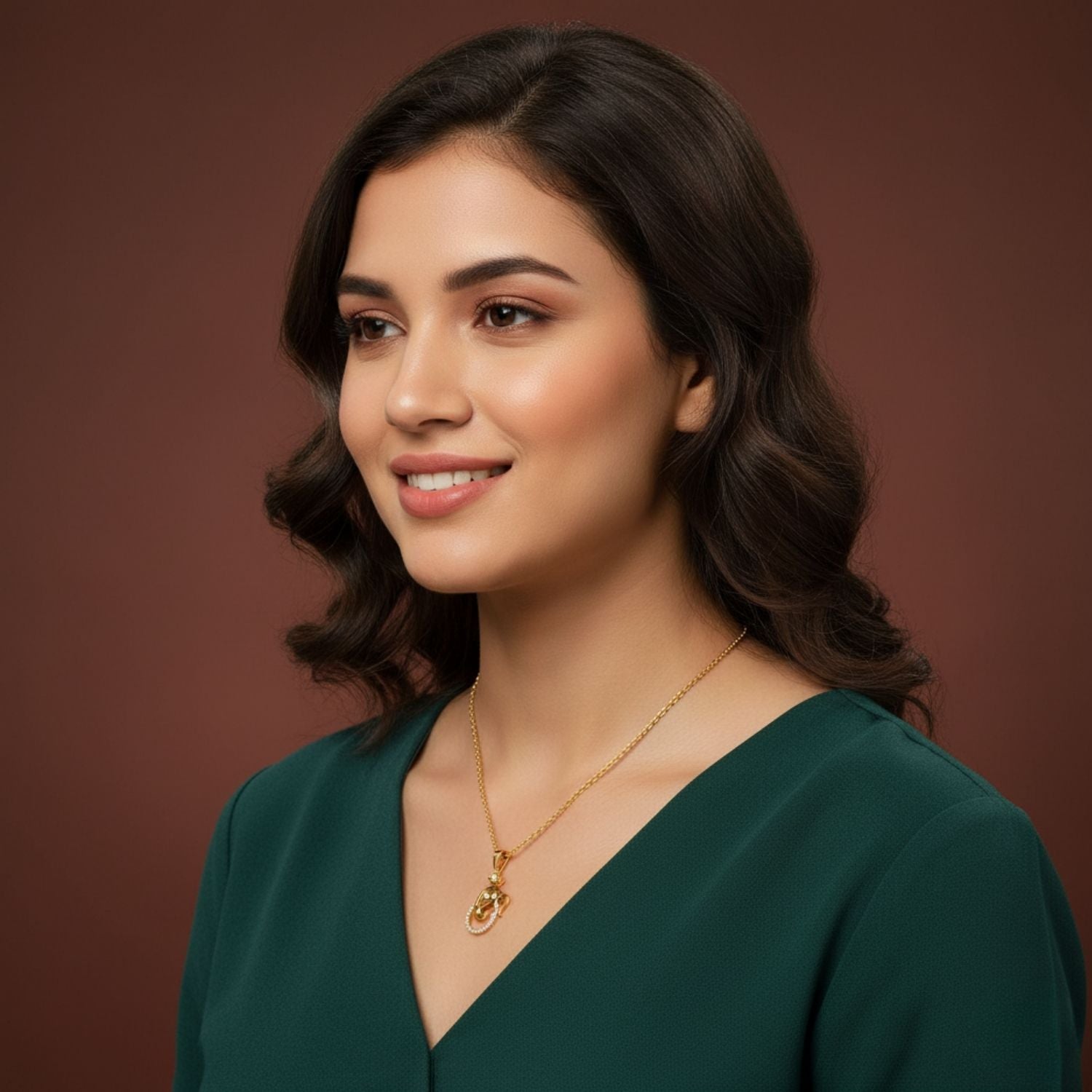 Om Necklace with CZ Stones 925 Sterling Silver Yellow Gold Plated