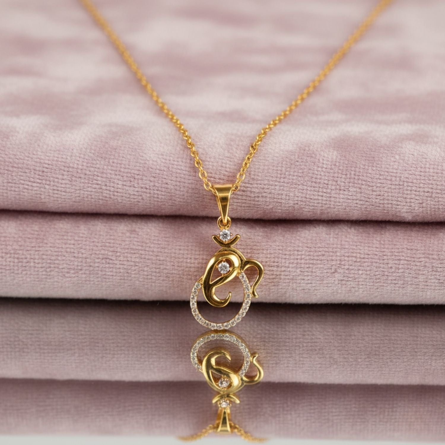 Om Necklace with CZ Stones 925 Sterling Silver Yellow Gold Plated