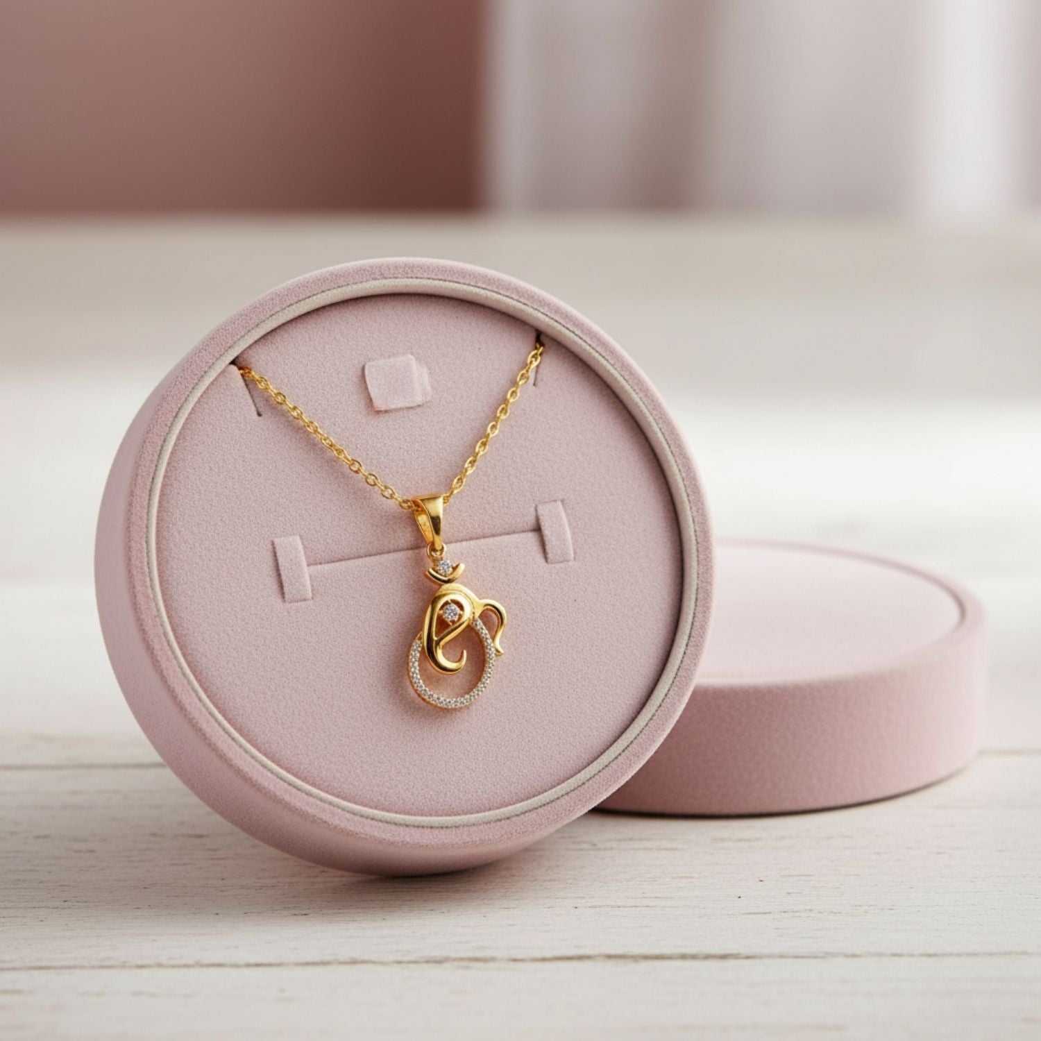 Om Necklace with CZ Stones 925 Sterling Silver Yellow Gold Plated