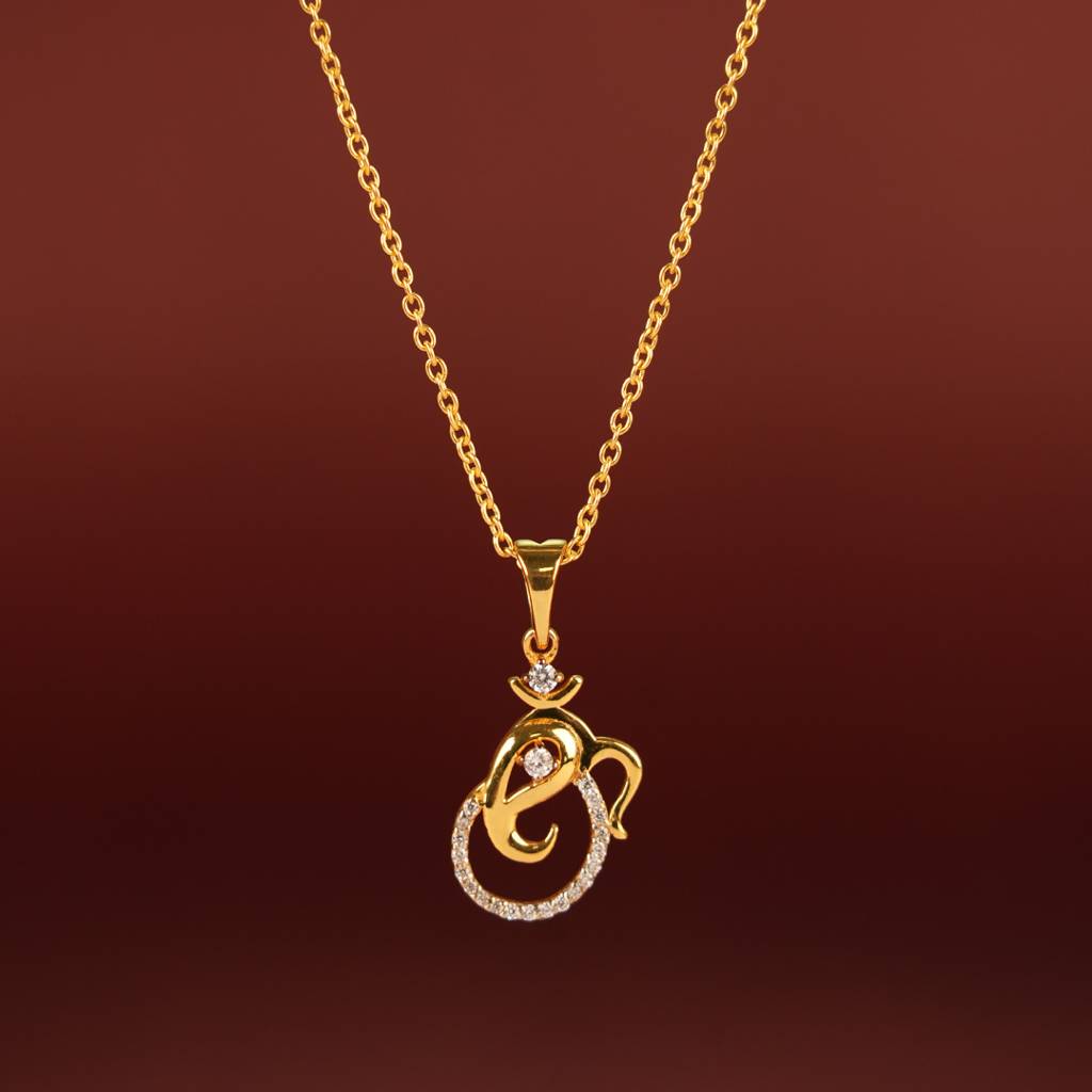 Om Necklace with CZ Stones 925 Sterling Silver Yellow Gold Plated