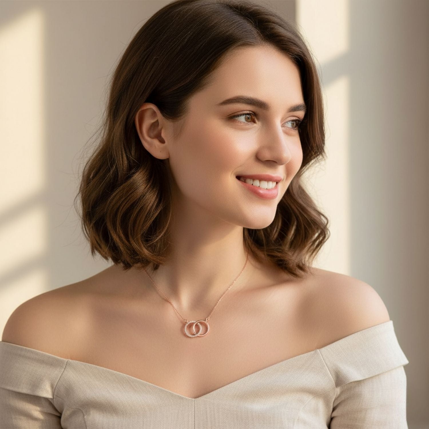 Infinity Interlocking Circles Necklace 925 Sterling Silver Rose Plated