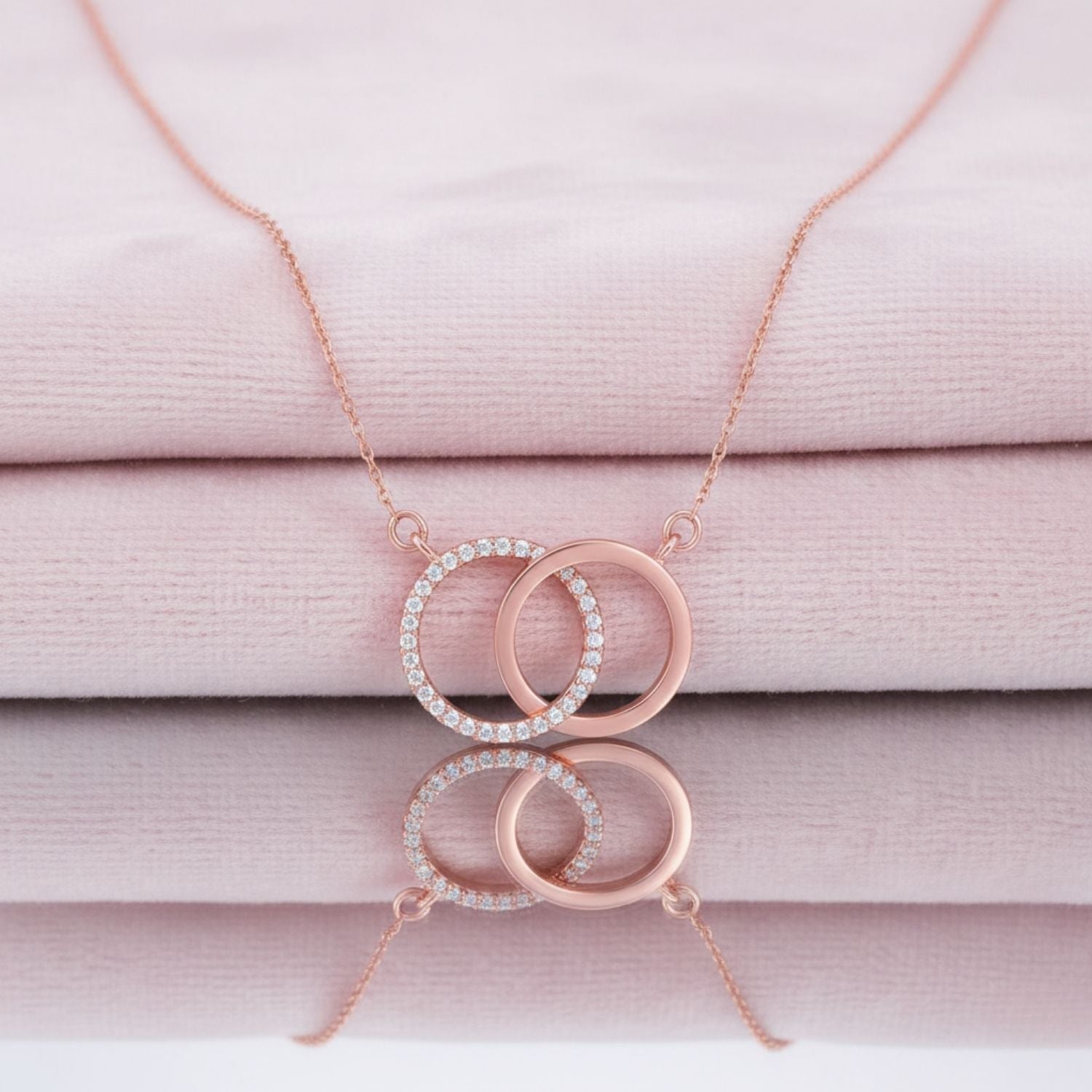 Infinity Interlocking Circles Necklace 925 Sterling Silver Rose Plated